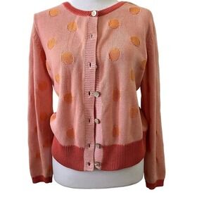 Vintage Talbots Petites Cotton Pink w/Coral Pineapple Appliques Sweater S